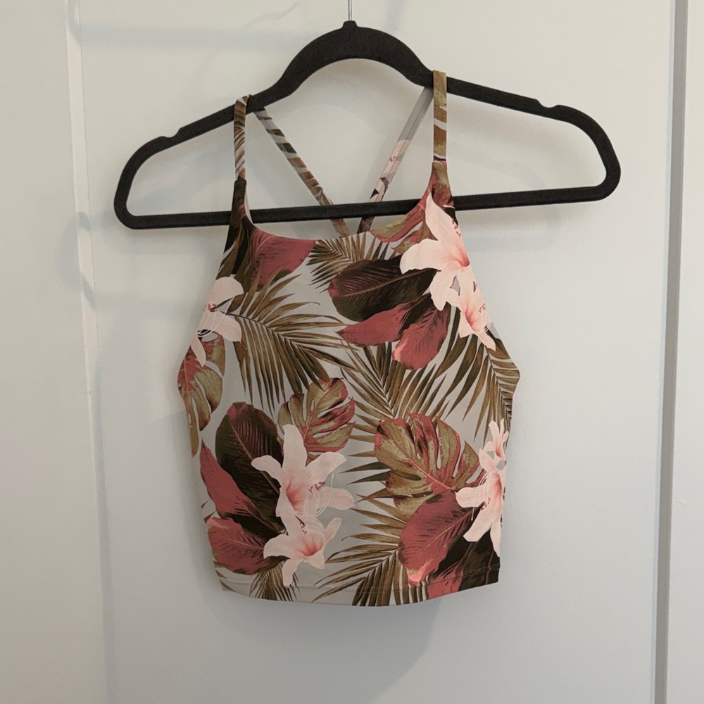 Old Navy Active Tropical Floral Crop Top - Pink and Brown